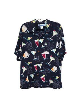 Vintage Shirt Hawaiian Cocktails Mens L Short Sleeve Button Up Tiki Bartender